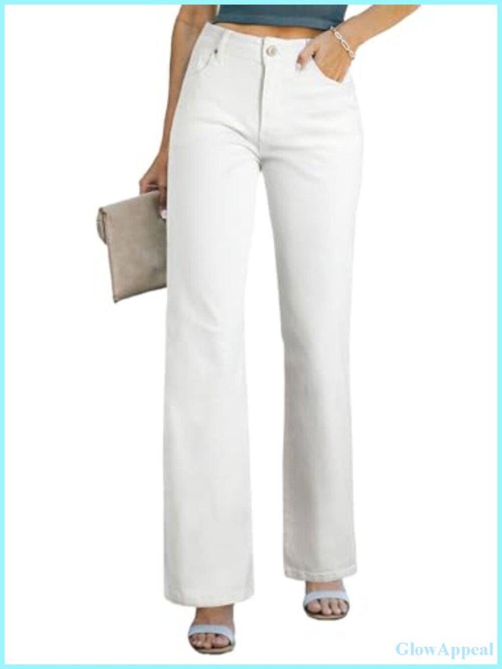 High Waisted Wide Leg Jeans with Pockets Casual Straight Denim Pants